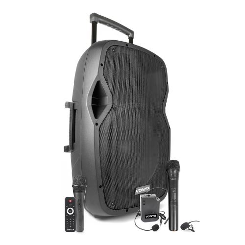 Système d'enceintes bluetooth + 2 micros Monacor ap 1500 pa