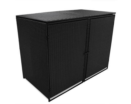 Abris pour poubelle double Résine tressée Noir 148x80x111 cm alsa