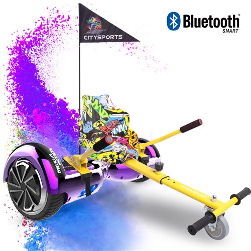 Mega Motion Pack de Hoverboard 6.5 Pouces violet et hoverkart hip,Gyropode Skateboard électrique robuste Bluetooth