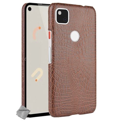 Coque rigide simili cuir crocodile pour Google Pixel 4a 4G avec verre trempe - MARRON - htdmobiles