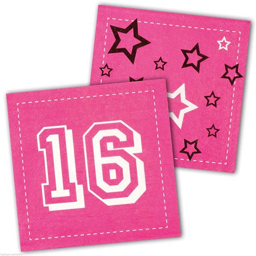 Generique - 12 Serviettes en Papier Rose 16 Ans 33 x 33 cm