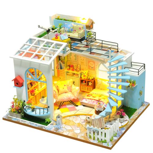 Maison Miniature Bricolage 3D en Bois Meubles Led Maison Puzzle Décorez Cadeaux Creative Multicolore PT228