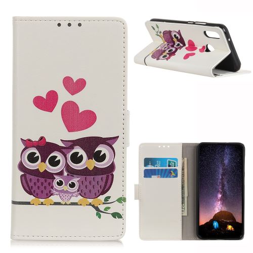 Etui en PU motif imprimé avec support chouette famille pour votre Motorola P40 Power