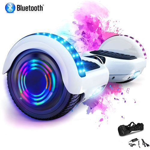 6.5 Pouces Hoverboard Bluetooth Puissance 700W Avec lumière LED -sac de transport et télécommande offerts-Blanc