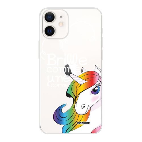 Coque pour iPhone 12 mini souple transparente Brille comme une licorne Motif Ecriture Tendance [Evetane®]