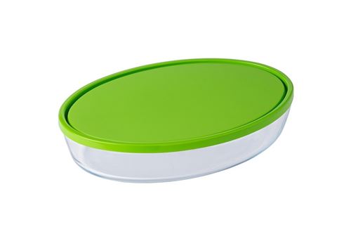 PYREX, Plat à four familial ovale en verre 35x24 cm avec couvercle- 4/5 pers