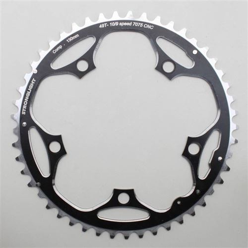 Plateau route 5bra 49dts d.130 exterieur noir alu 7075 stronglight type shimano 9-10v.