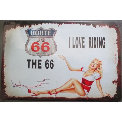 plaque pin up stule année 50 i love riding route 66 tole métal deco garage