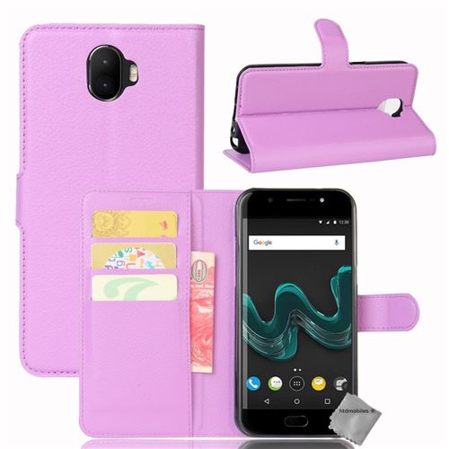 Housse etui coque pochette portefeuille pour Wiko Wim avec verre trempe - MAUVE