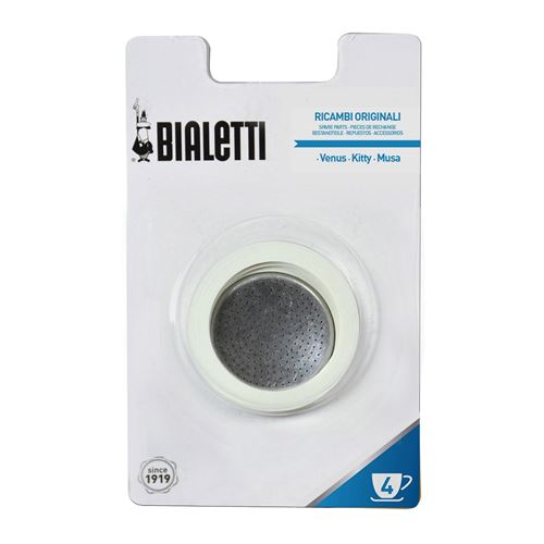 BIALETTI Grille Micro-Filtre Inox + 3 joints pour Venus / Musa / Kitty 4 tasses Réf. 0800401