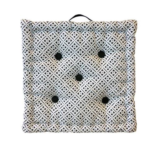 Coussin de sol Coton imprimé Clover 40x40x9 cm noir et blanc