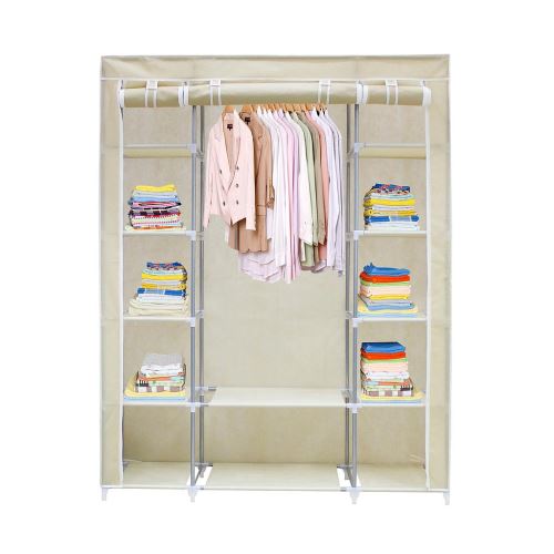 Todeco - Penderie, Armoire, 3 portes, 172 x 134 x 43 cm, Beige, Poids: 3 kg