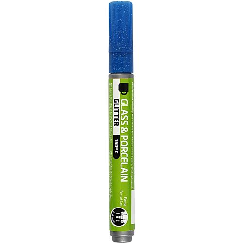 Creotime peinture stylo verre & porcelaine pailletée bleu