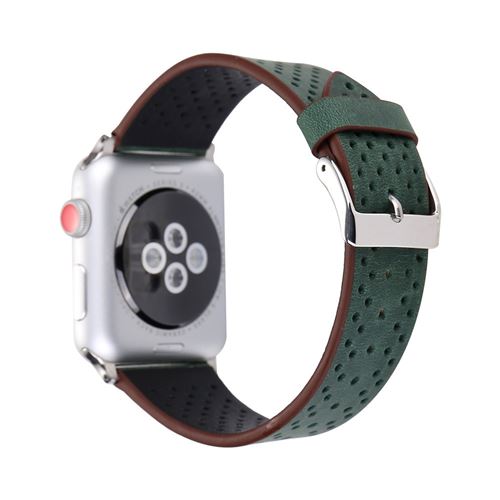 Bracelet de montre en cuir durable respirant pour Apple Watch Series 6/ SE/ 5/ 4 40mm - Vert foncé