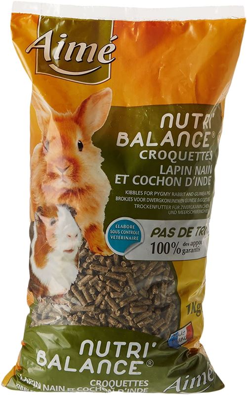 AIME Repas complet pour Lapin nain et Cochon d'Inde, Croquettes 100% des Apportés Conservés, Sac de 1kg