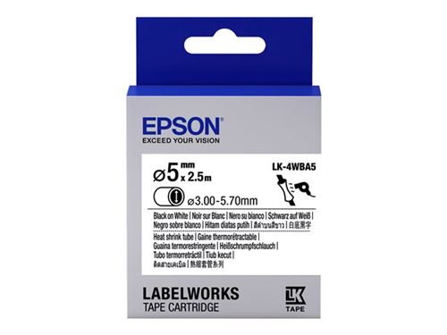 Epson LabelWorks LK-4WBA5 - Noir sur blanc - Rouleau (0,5 cm x 2,5 m) 1 rouleau(x) tube - pour LabelWorks LW-1000, 300, 400, 600, 700, 900, K400, Z5000, Z5010, Z700, Z710, Z900