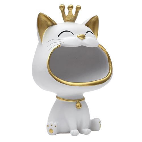 Non Communiqué Blanc Vide-Poche Statue "Chat" 25Cm