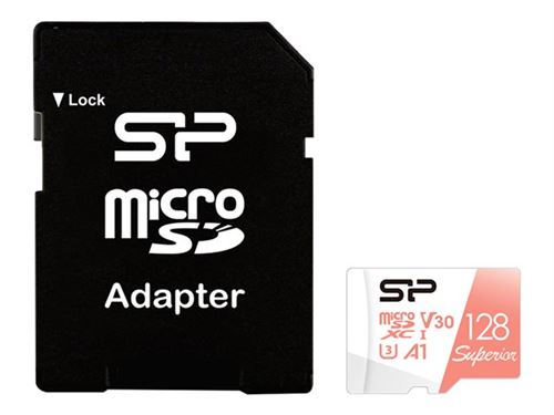 SILICON POWER Superior - Carte mémoire flash (adaptateur microSDXC vers SD inclus(e)) - 128 Go - A1 / Video Class V30 / UHS-I U3 / Class10 - microSDXC UHS-I