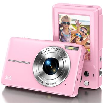Appareil photo numérique compact SZSMART C43 écran 2,4 pouces 1080P HD 44MP zoom 16X pour enfant et adulte - Rose - 1