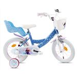 Vélo enfant - Modèle 16'' Reine des Neiges de Disney pour fille de taille 100 à 120 cm avec stabilisateurs, 2 freins & Panier avant et Porte poupée