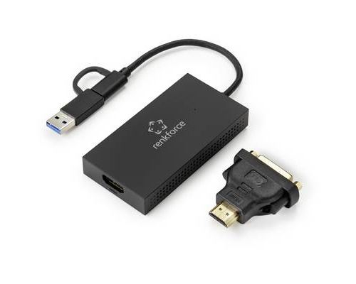 Renkforce Externe Grafikkarte DDR3-RAM USB-A, USB-C® (USB 3.2 Gen 1), HDMI®, DVI