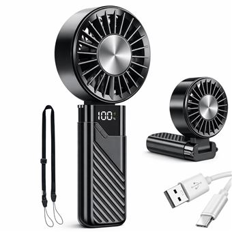 Ventilateur portable rechargeable noir Phonillico 3-en-1 avec écran de batterie