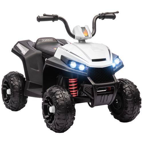 Quad &eacute;lectrique enfant 2 moteurs 12v 5 kmh max. Marche av ar nombreux effets blanc 