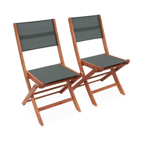 Sweeek Chaises de jardin en bois et textilène - Almeria savane- 2 chaises pliantes en bois d'Eucalyptus huilé et textilène