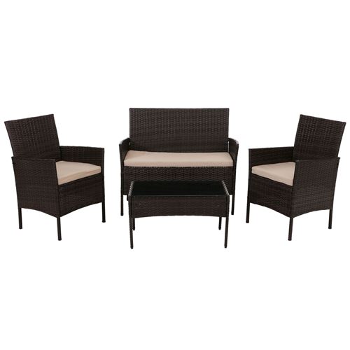 Mendler Salon De Jardin En Poly Rotin Hwc-N98 Brun, Coussins Crème - Image 3