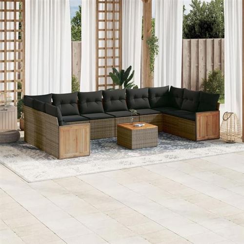 VIDAXL Salon de Jardin avec Coussins 11 pcs, Canap&eacute;s de Terrasse, Ensemble de Meubles de Patio, Mobilier d'Ext&eacute;rieur, 3257186