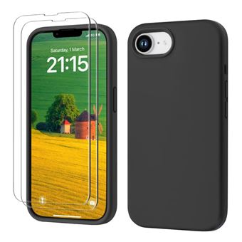 Coque Mat Noir pour IPHONE 16E/SE4 2025 avec 2 Verre trempé Film Protection écran - Anti Rayures - Ultra Résistant Dureté 9H - HQSELECTION® - 1