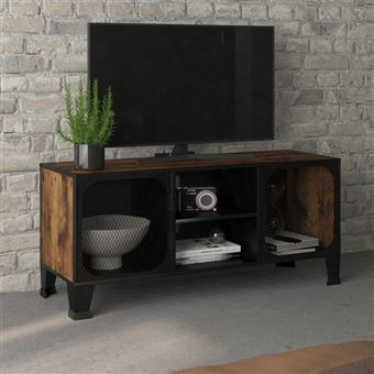 Meuble TV Marron rustique 105x36x47 cm Métal et MDF - 1