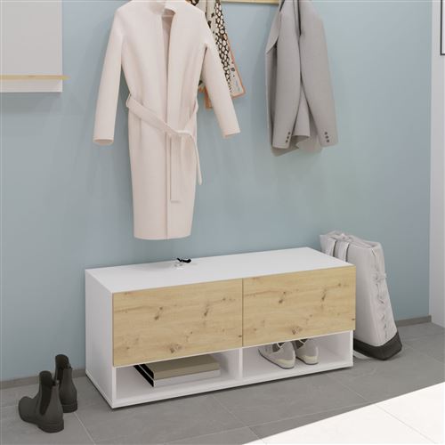 FMD Banc de stockage 2 tiroirs 108,9x41,7x46,1cm Blanc chêne artisanal