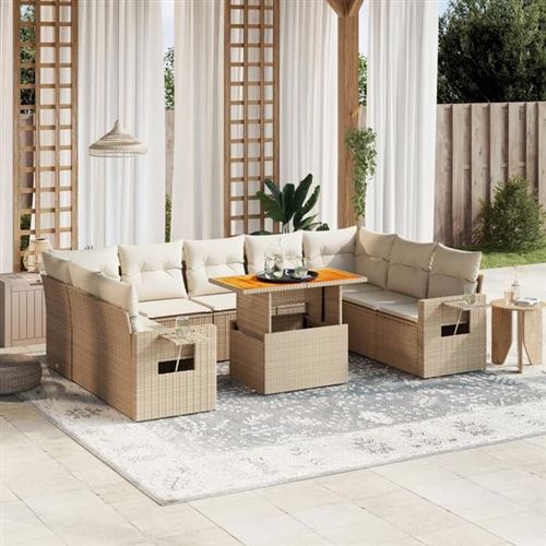 Non Communiqué Or Vidaxl Salon De Jardin Avec Coussins 10 Pcs, Canapés De Terrasse, Ensemble De Meubles De Patio, Mobilier D'extérieur, Beige 3271898