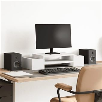 vidaXL Support de moniteur avec rangement blanc bois d'ingénierie, support de moniteur pour bureau, étagère de moniteur, 854679 - 1