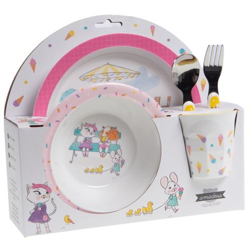 Non Communiqué Rose Coffret Déjeuner 5 Pièces Mia - Amadeus Les Petits - Résine
