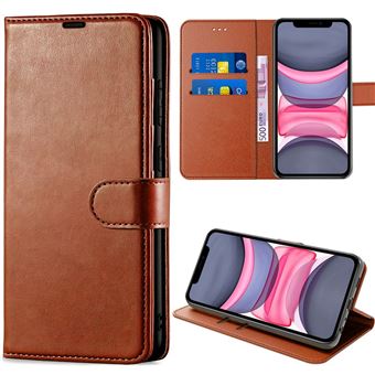 Coque pour iPhone 11, Flip Case Cuir Synthétique Souple Antichoc Anti-Rayures - Marron - BOOLING - 1