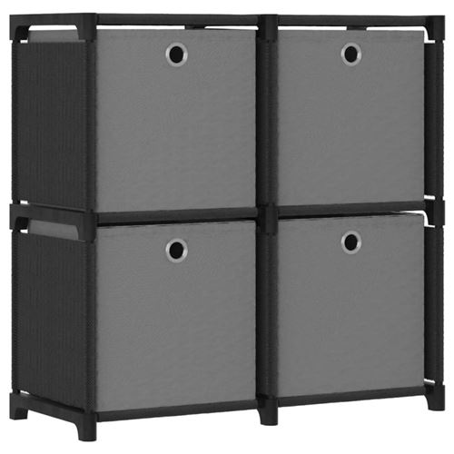vidaXL Étagère à 4 cubes avec boîtes Noir 69x30x72,5 cm Tissu