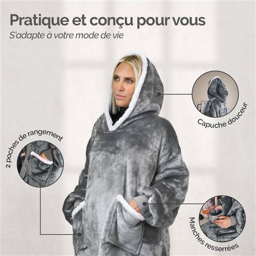 Bedsure Couverture à Capuche Portable Pour Adultes Et Enfants Comme Cadeau Pour Homme Et Femme, Cadeau D'anniversaire Pour Maman, Sweat à Capuche Sherpa, Standard, Uni, Gris