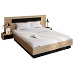 Lit double SANTA avec tête de lit + tables de chevet intégrées et sommier 140 x 190 cm bois et noir