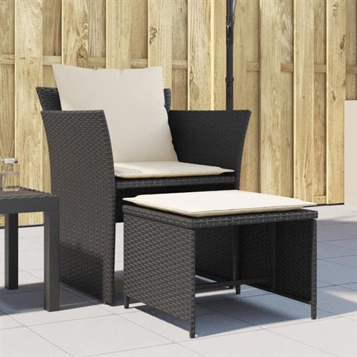 vidaXL Chaise de jardin avec tabouret noir résine tressée, siège de jardin, siège d'extérieur, chaise d'extérieur, chaise de 368616