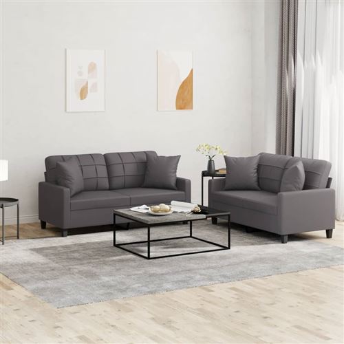 Non Communiqué Gris Vidaxl Ensemble De Canapés 2 Pcs Avec Coussins Similicuir