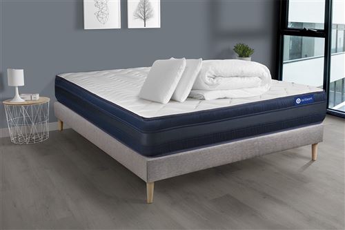Non Communiqué Gris Pack Prêt À Dormir Matelas Actiflex Tech 160X200 Mémoire De Forme Maxi Épaisseur + Sommier Kit + 2 Oreillers + Couette