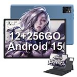 Tablette Android 15, MICREAR，12 Go RAM + 256 Go ROM(1To Extensible) Tablette 10,1 Pouces, Octa-Core, WiFi6, blue + Clavier
