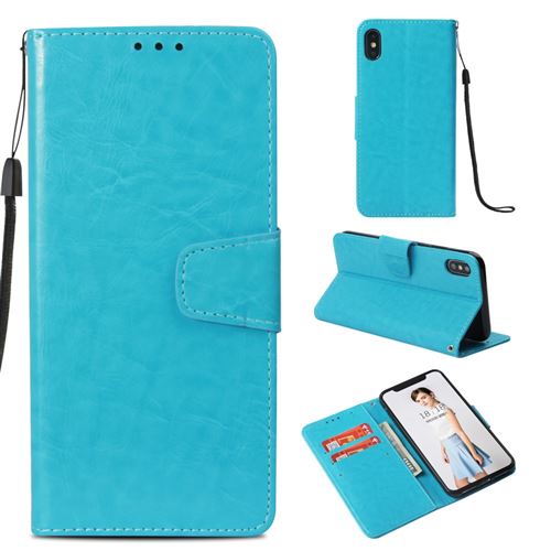 Etui en PU huile millésime meulé bleu pour votre Apple iPhone XS Max