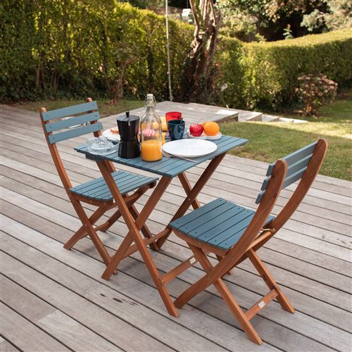Table De Jardin Bistrot 60x60cm Barcelona Bois Bleu Grise
