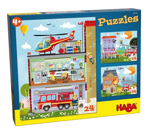 Haba puzzle Petite caserne de pompiers 3 pièces 24 pièces