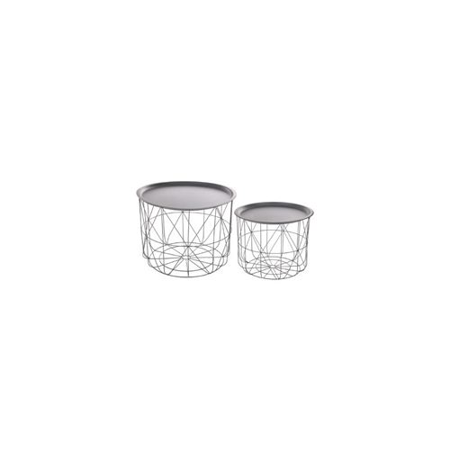 Lot de 2 Tables d'Appoint en Métal Café 43cm Gris
