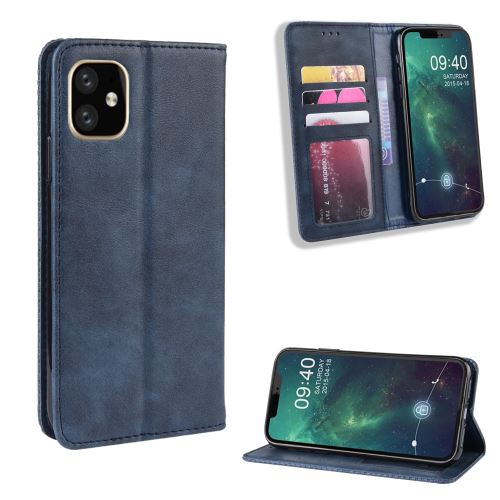Etui en PU style vintage bleu foncé pour votre Apple iPhone 6.5 pouces (2019)