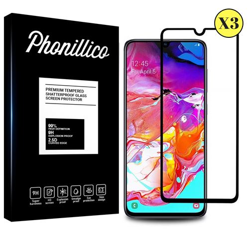 Verre Trempe pour Samsung Galaxy A70 [Pack 3] Film Transparent Bord Noir Vitre Protection Ecran Phonillico®